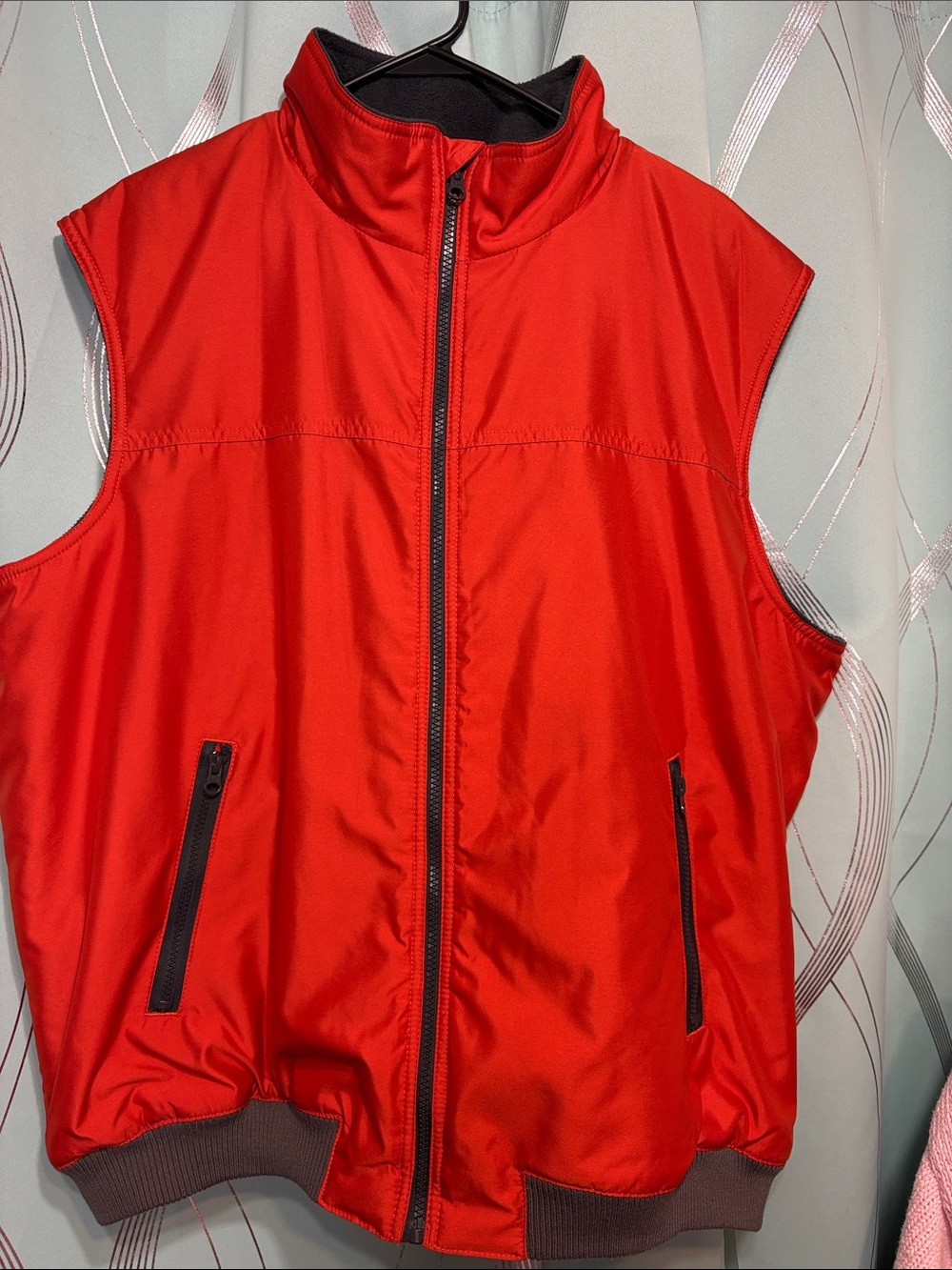 Chaps Gray Fleece Jacket with Red Accent
